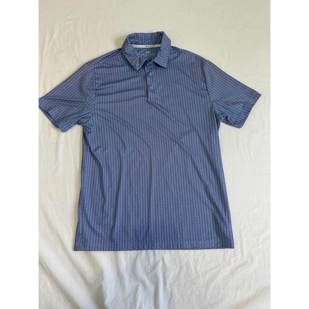 Rorie Whelan Golf Mens Blue Chevron Print Performance Polo Shirt Medium